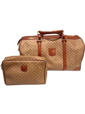 Celine Heritage Woven-Pattern Tan Duffel Bag with Toiletry Pouch
